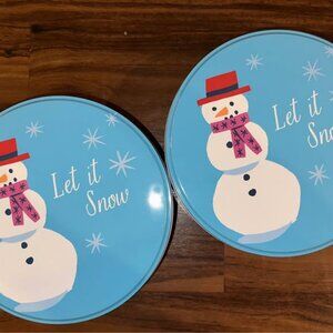 NEW 2 Snowmen Holiday tins “let it snow”